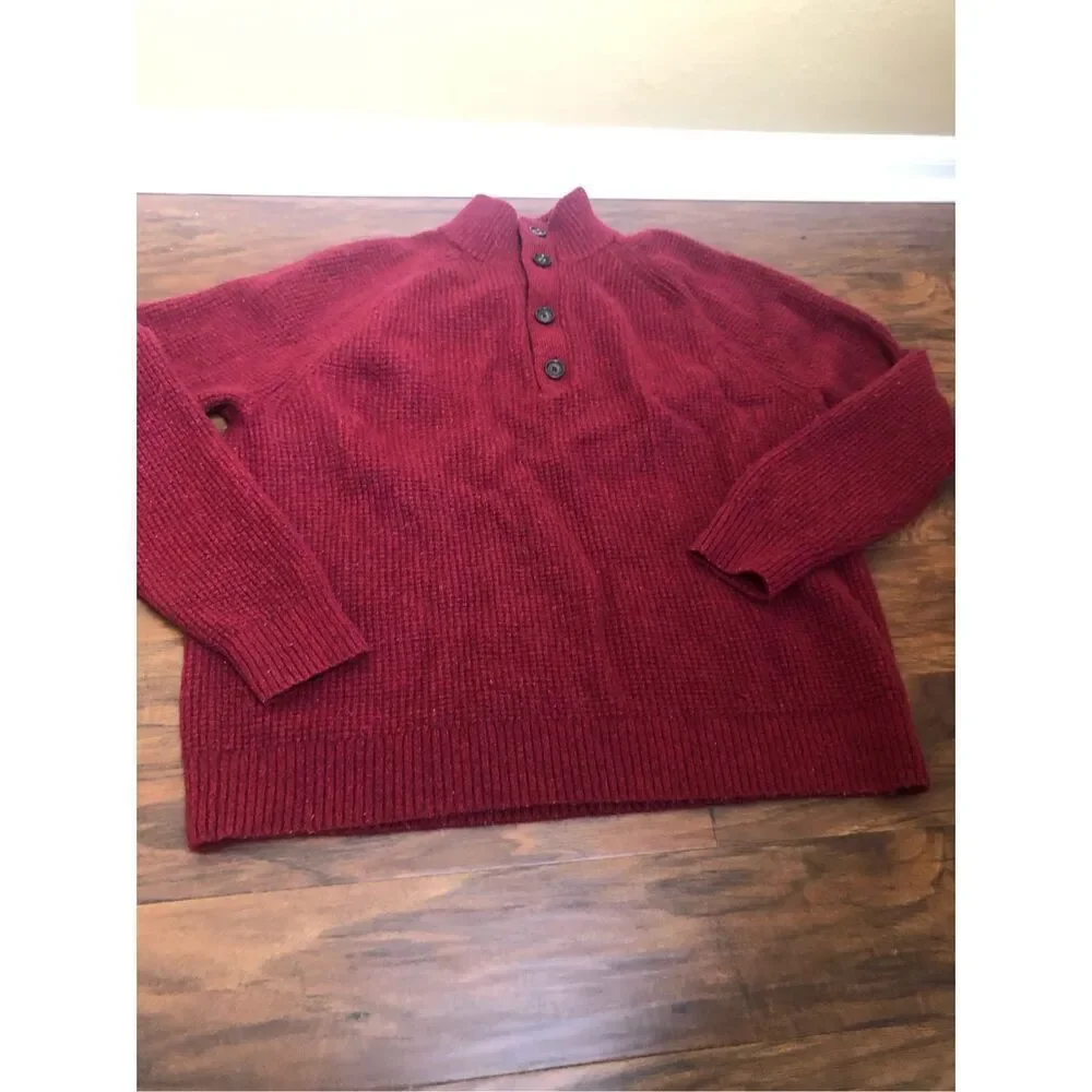 Banana Republic Wool Blend Henley Sweater XL Burgundy Button Neck